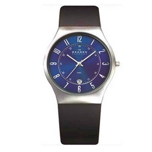 Image of Skagen Steel / Leather Kollektion, med blå urskive, Herre ur, 233XXLSLN